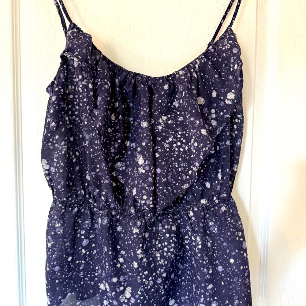 GAP Silk Blend Cami Womens Medium Tank Ruffle Baby Doll Relaxed Sexy Navy Top